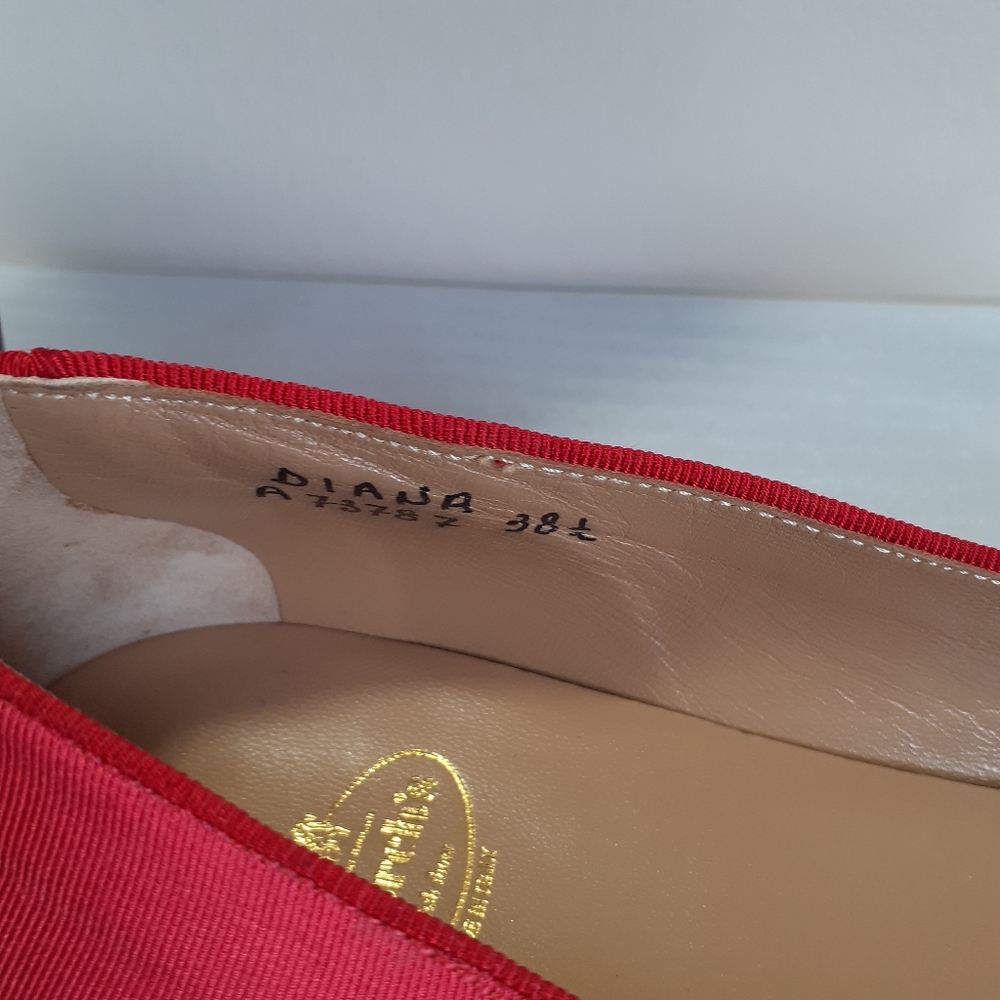 Handmade in England CHURCH'S Brocade Bow Ballerina Ballet flats w8.5 Red Orange - Picture 10 of 13